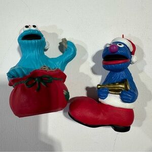 Sesame Street Cookie Monster and Grover Christmas ornaments